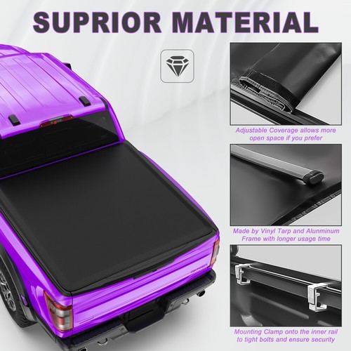 1X 5.8FT Roll Up Soft Tonneau Cover For Chevy Silverado GMC Sierra 1500 Truck - Picture 5 of 8