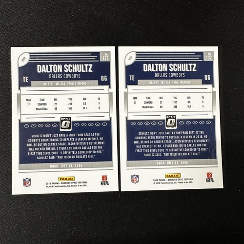 Lotto RC Donruss Optic Dalton Schultz #137 Rookie Card 2018 - Cowboys / Texans - Foto 3 di 3