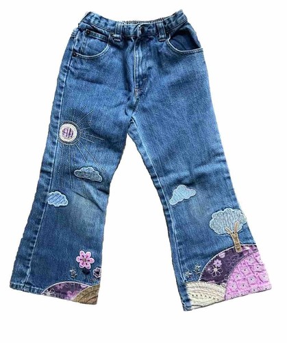 OshKosh B’Gosh Embroidered Sun Flower Landscape Flare Jeans size 6X Y2K Vintage - Picture 1 of 7