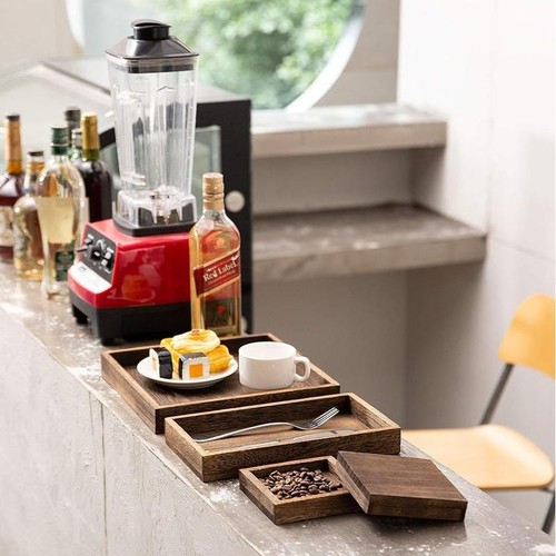 Rustic Wooden Serving Trays Set of 7 Nesting Platters Home Decor Kitchen Serving - Picture 6 of 10