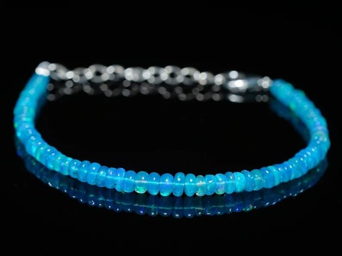 Natural Ethiopian Blue Opal 3mm to 6mm Smooth Rondelle Gemstone Beads Bracelet - Picture 2 of 6