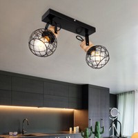 Deckenleuchte Spotleuchte Beweglich Holz Metallgeflecht Schwarz Matt Big.Ligt