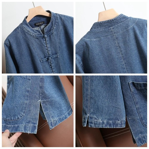 Herren Denim Mantel Tops Jacke Cardigan Chinesisch Retro Ethnisch Frosch Knopf Freizeit - Bild 12 von 16
