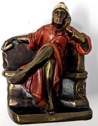 VINTAGE Dante Alighieri Buchstützen bemalt Kaltguss BRONZE rotes Gewand sitzend 1930er - Bild 11 von 16
