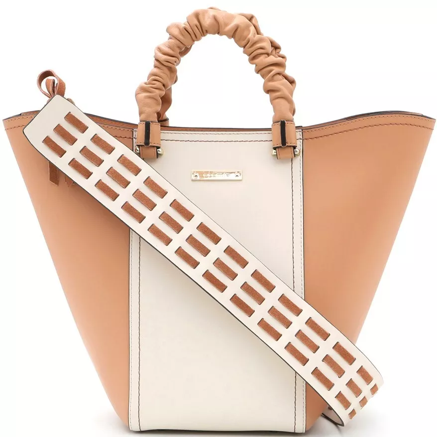 Cromia women's designer smooth leather trapezoidal Tote bag beige & tan