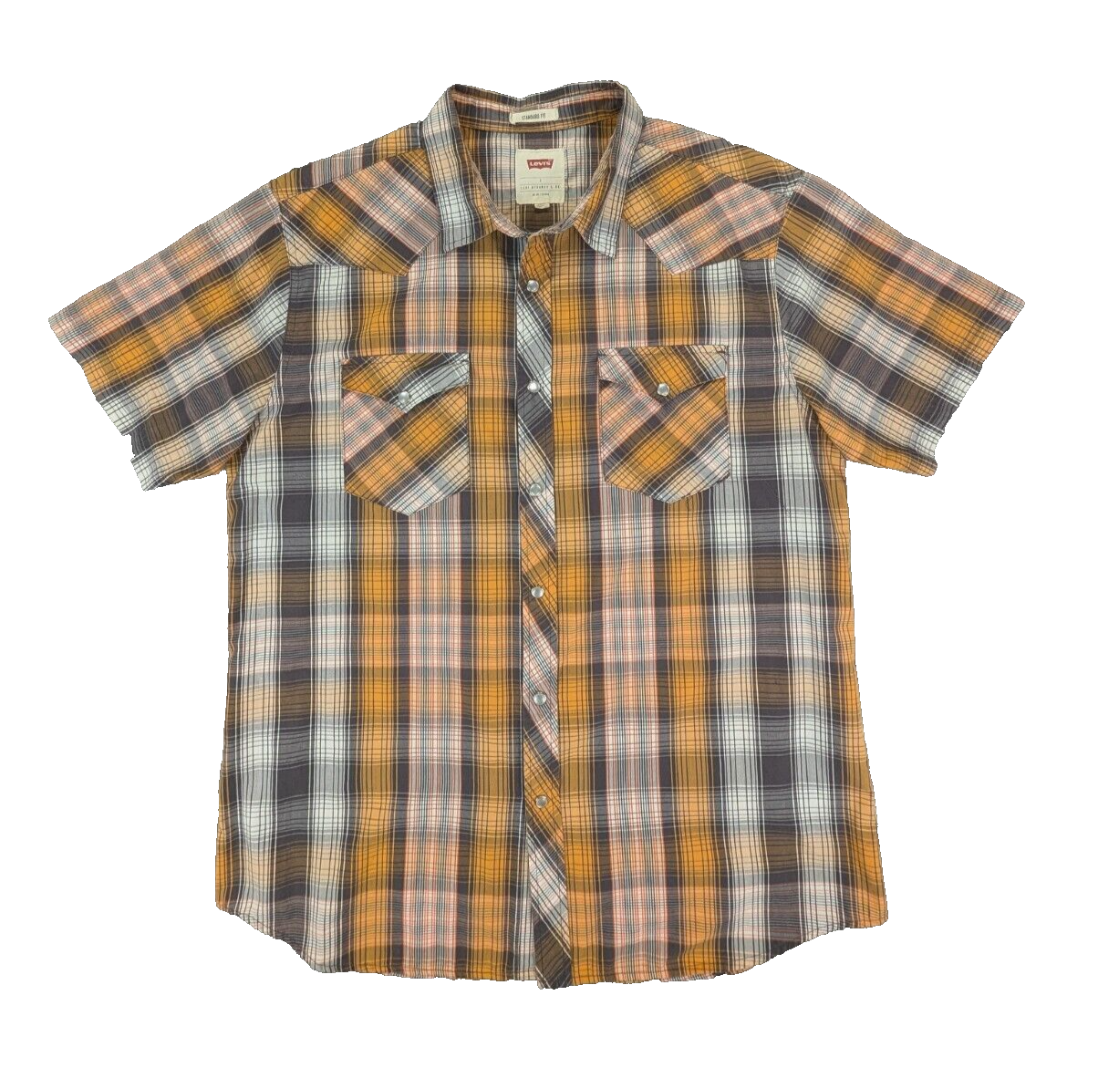 Levi's Plaid Shirt Large Men's Standard Fit Pearl Snap Button Down Short Sleeve