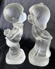 1980's FENTON Frosted Satin Velvet Glass KISSING COUPLE Girl & Boy Figurines Set