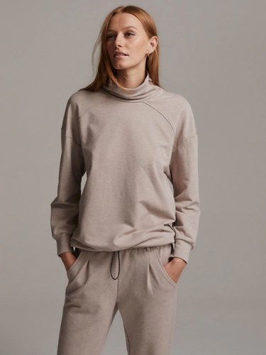 Varley Morrison High Neck Sweatshirt XS Pullover Sphinx Beige Oversize Raglan - Picture 2 of 6