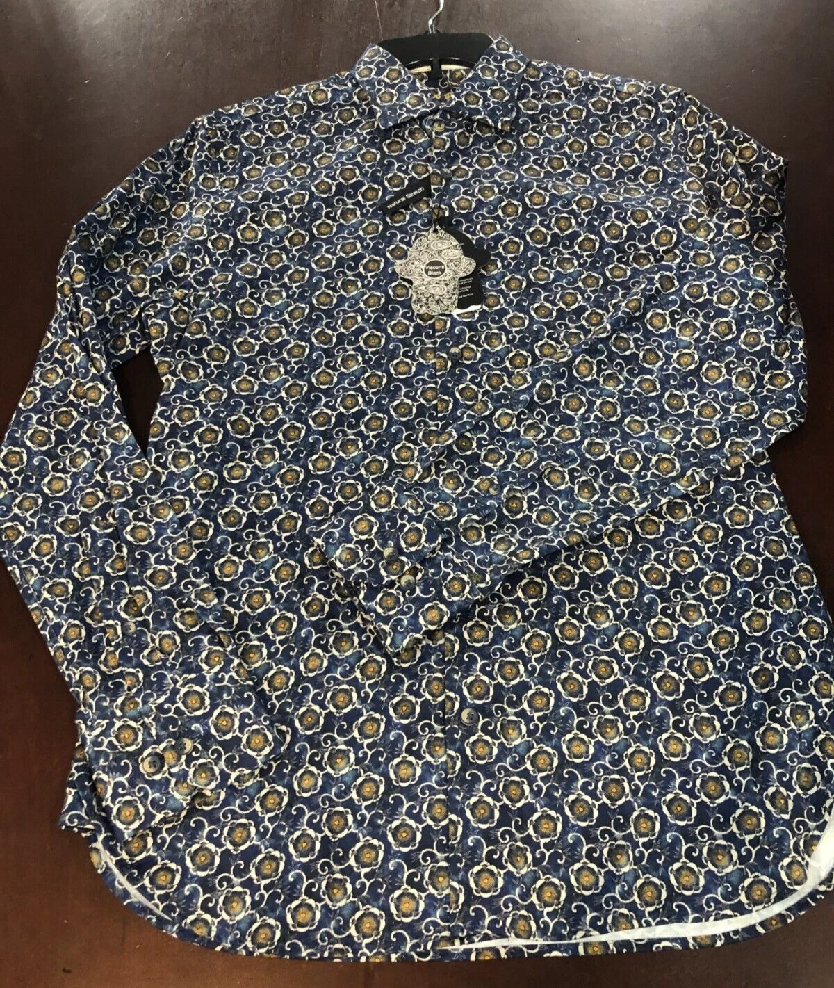 Visconti Black Men's SZ S LS Woven stretch Button up shirt Blue Floral