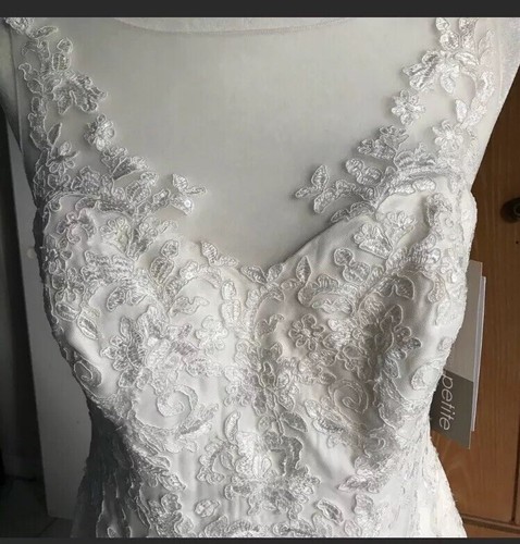Davids Bridal Illusion Neck Wedding Dress /Deep V Back Ivory. NEW WITH TAG -10p - Picture 3 of 12