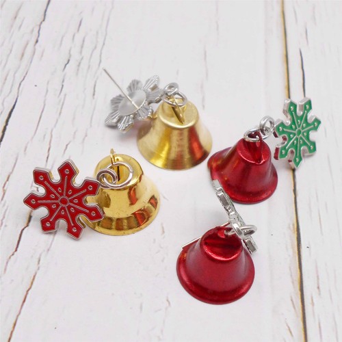 2 Pairs Snowflake Jingle Bell Stud Earrings Christmas Dangle Earring Jewellery - Picture 10 of 16