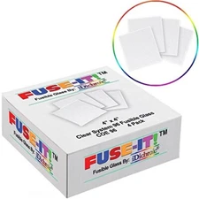 iDichroic 4 Inch Clear System 96 Fusible Glass Squares - 4 Pack, COE 96 - U-F...