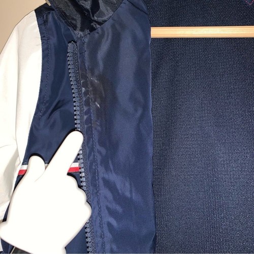 TOMMY HILFIGER Womens Medium Full Zip Windbreaker Jacket Hooded Navy White Light - Picture 7 of 8