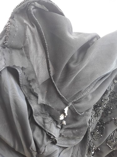 Della Roufogali Vintage Evening Gown Sequined Beaded Black Nightline Front Slit - Picture 15 of 24