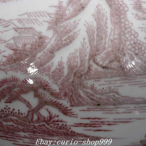 Vaso bottiglia testa di elefante paesaggio porcellana smaltata rossa antica dinastia 12,2" - Foto 6 di 9