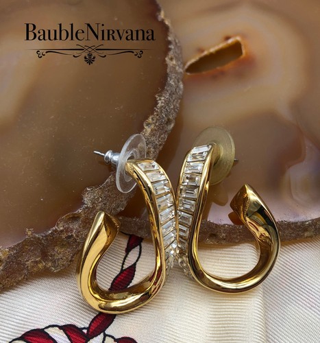 Vintage Swan Signed Swarovski Baguette Crystals Loop Pendant & Earrings Set - Picture 5 of 7