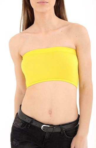 LADIES PLAIN BOOB BRA CROP TUBE ELASTIC STRETCH STRAPLESS BANDEAU BRA CROP TOP - Picture 7 of 36