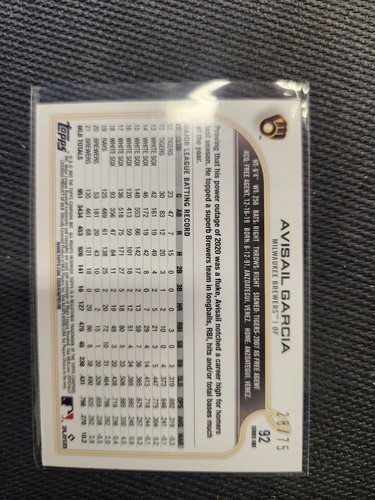 2022 Topps 1ª Edición Béisbol Avisail Garcia Lámina Naranja/75 #92 - Imagen 2 de 2