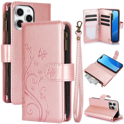Für iPhone 16 Pro Max 15 14 13 Reißverschluss Brieftasche Magnet PU Leder Ständer Flip Case - Bild 10 von 54