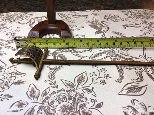RARE VINTAGE TOLEDO SWORD SPAIN BLACK DAMASCENE REPLICA DAGGER LETTER OPENER 9” - Picture 18 of 23