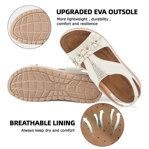 HARENCE Wedge Sandals for Women Dressy: Comfortable platform 11 M BEIGE - Picture 4 of 6