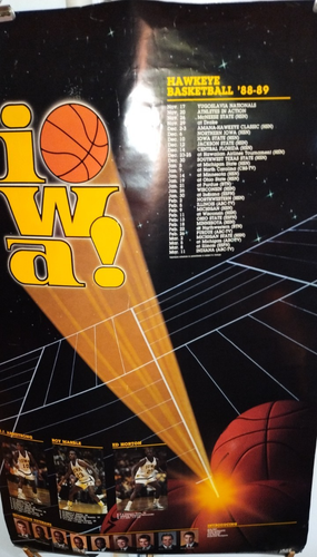 Vintage 1988-89 IOWA HAWKEYE ZWEISEITIGES POSTER FOOTBALL/BASKETBALL groß 38"x24" - Bild 2 von 2