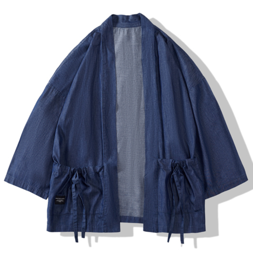 Mens Denim Kimono Jacket Coat Japanese Yukata Cardigan Loose Top Outwear Haori - Picture 13 of 14