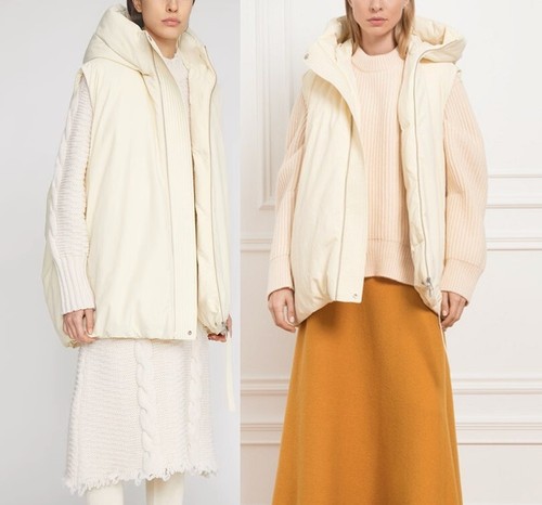 JIL SANDER BEIGE HOODED DUCK DOWN PADDED OVERSIZED SLEEVELESS JACKET GILET COAT - Picture 2 of 24