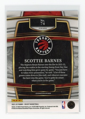 🏀 Scottie Barnes 2021-22 Select Tri-Color Prizm #74 RC - Picture 2 of 2