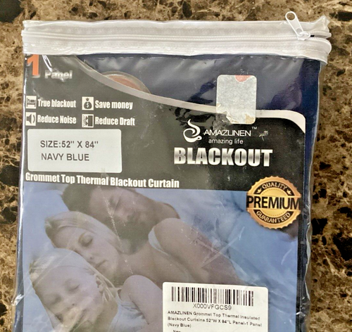 52"x84" Panel Amazlinen NAVY BLUE Grommet Top Thermal Room Darkening Curtain NIP - Picture 2 of 4