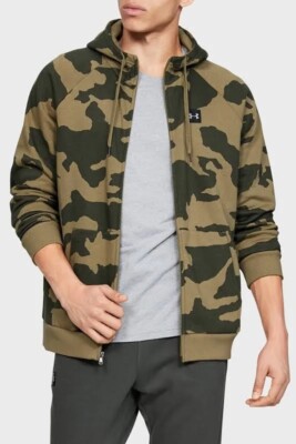 人気ショップ Fleece Rival Men's Armour Under Camo Green Hoodie Zip Full Clothing