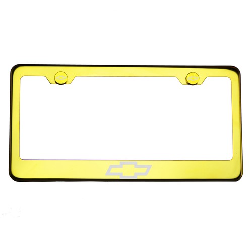 Gold Chrome License Plate Frame T304 Stainless Steel Laser Engraved Chevy Logo - Picture 1 of 11
