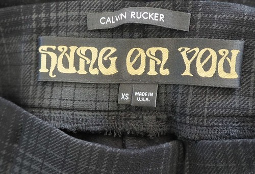 CALVIN RUCKER Hung on You Black Green Plaid Stretch Knit Leggings Pants XS - Picture 3 of 5