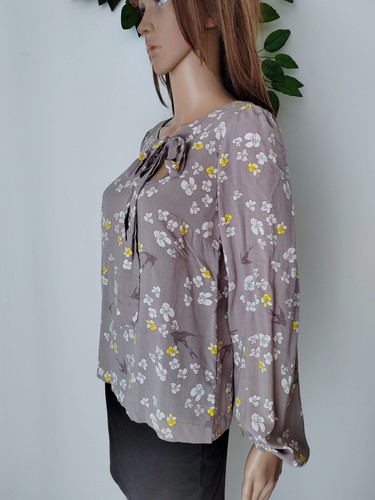 ❤️ Size 10 NEW LOOK Tall grey floral birds pattern fitted sleeves blouse top 686 - Picture 6 of 12