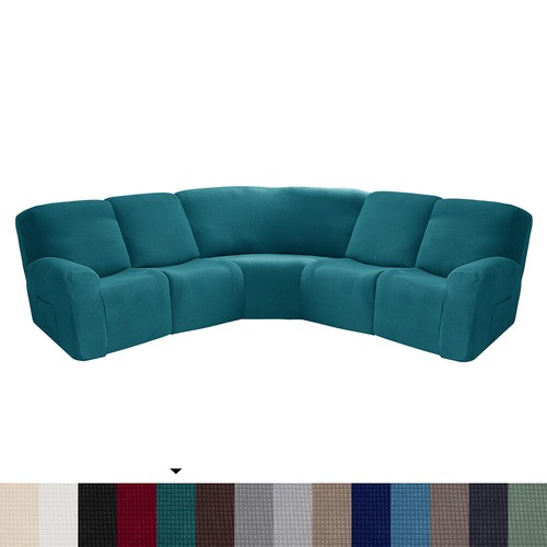 5 Seater Recliner Corner Sofa Cover Stretch Jacquard L Shape Corner Slipcover - Picture 90 of 170