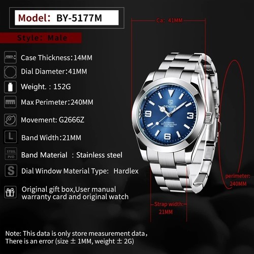 BENYAR 5177 Automatic Men's Watch Diver 50M Waterproof Stainless Luminous NEW - Picture 6 of 6