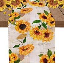 Sunflower Old Paper Rustic Table Runner Burlap Linen Table Runner Farmhouse K...
