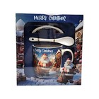 Festive Christmas Ceramic Mug Plate and Spoon Set Cheerful Holiday Tableware