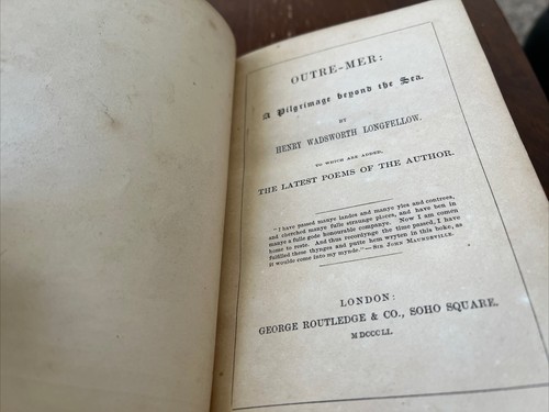 Henry Wadsworth LONGFELLOW / Outre-Mer / 1851 RARE George Routledge London - Picture 7 of 13