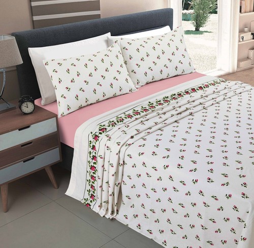 ROSE BUD 100% Brushed Cotton Flannel Sheet Set(Fitted-Flat-PillowCase) All Size - Picture 2 of 54