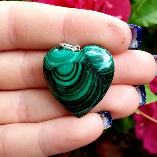 Colgante Corazón Piedras Preciosas Curativas Cristal Natural Pulido Malaquita - #11 - Imagen 6 de 6