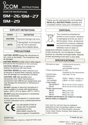 Tischmikrofon SM26 für Icom Mobilfunkgerät F6011 F6021 F6061 F6121 F6220 A120 - Bild 2 von 2