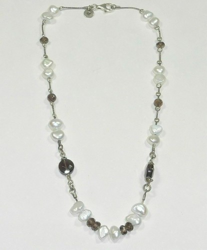 Silpada 925 Sterling Silver Freshwater Pearl Smokey Quartz Bead Necklace N1040 - Picture 12 of 12