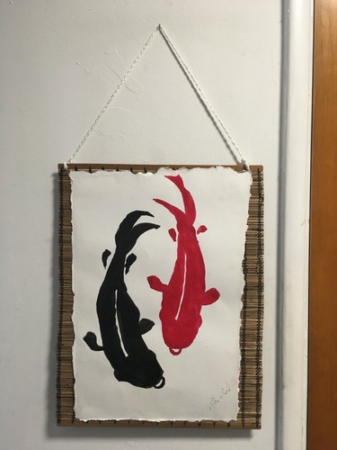 Unique Original KOI FISH INK PAINTING by lori clark Hang-Ready 14"x 17" US - Picture 11 of 12
