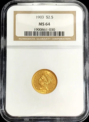 1903 GOLD UNITED STATES $2.5 LIBERTY HEAD QUARTER EAGLE COIN NGC MINT STATE 64