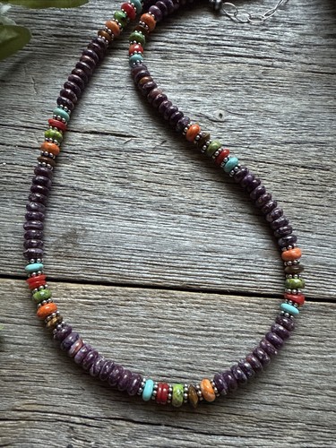 Collana di perle multipietra ostrica spinosa viola in argento sterling. 18 pollici. Regalo - Foto 4 di 12