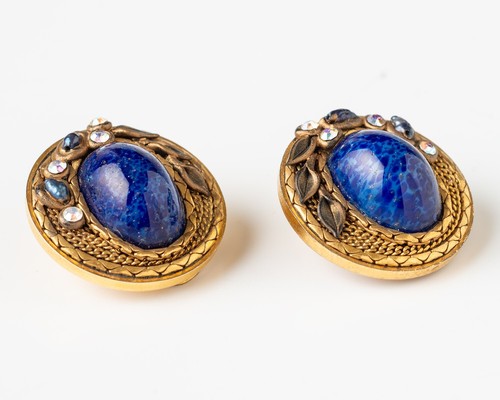 Vintage Marena Handmade in Germany Blue Stone Gold Tone Earrings - Picture 3 of 8