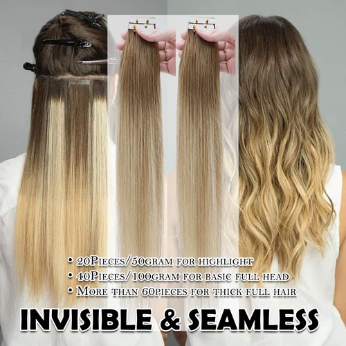 20/40/60pcs Tape in 100% Remy Human Hair Extensions Black Brown Blonde Virgin AU - Picture 14 of 44