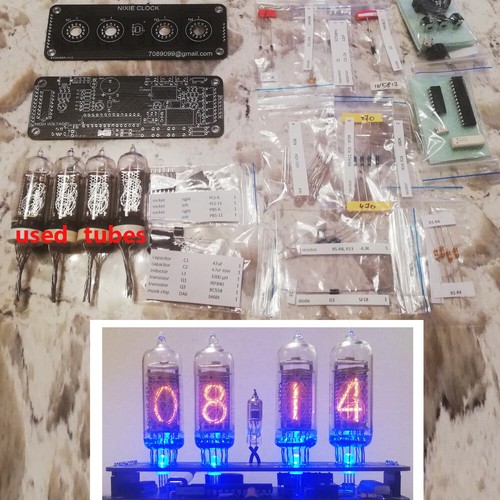 DIY KIT with Used Tubes Nixie Clock 4x IN-14+IN3 RGB Backlight Alarm *All parts* - Picture 1 of 9