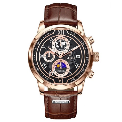 New Men Watches Luxury Quartz Watch Premium Leather Waterproof Sport Chronograph - Picture 14 of 15